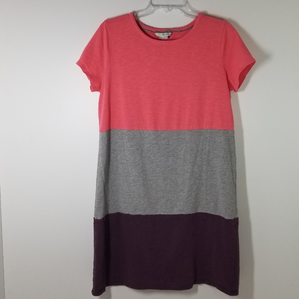 Boden Coral Gray Purple Striped Jersey Short Sleeve Shift Shirt Dress Size 8R